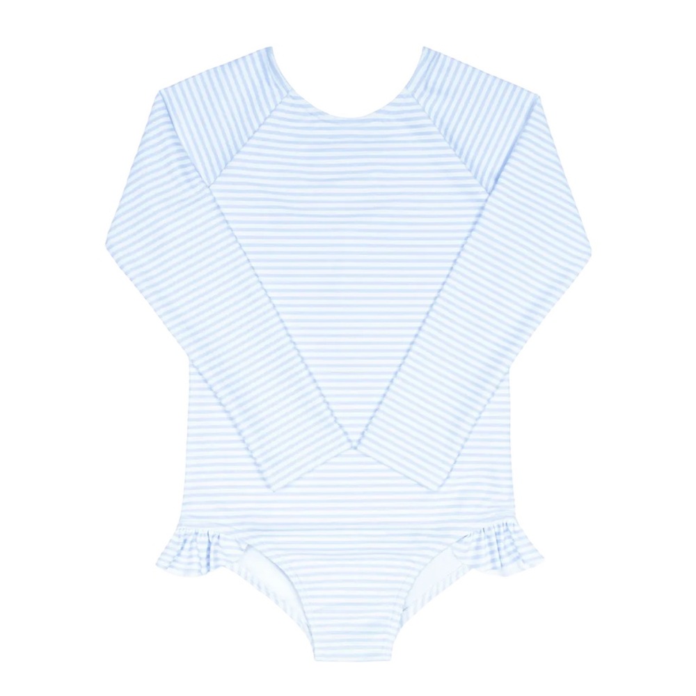 NWT Minnow Girls Powder Blue Stripe Rashguard One Piece, Size 1